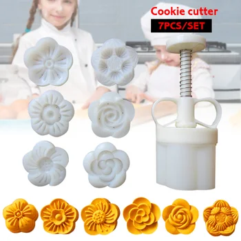 7 Pcs/Set DIY Mooncake Molde de Pastelaria Cookie Prima com 6 Flores Selos KIMA88