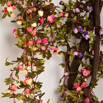 220 cm Artificial Rosa Flor de Hera Trepadeira Com Folhas de Decoração de Casa de Casamento de Vime Falso Planta Pendurar a Guirlanda Decoração