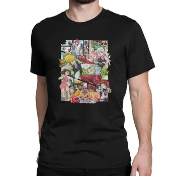 Os Sete Pecados Mortais T-Shirts Homens Anime Mangá Vintage 100% Algodão Camisetas Gola Redonda, Manga Curta T-Shirts Tops Gráfico