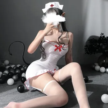 Novo Japonês Lingerie Sexy Clínica Enfermeira Quente Cosplay Branco Erótico Uniforme Anime Tentação Fantasia De Enfermagem Vestido De Roupa Paixão