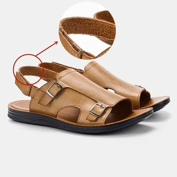 Verão, Praia Nova Sapatos Clássicos Homens Sandálias de Couro Casual Retrô Sandálias Leves, Confortáveis Sapatos de homem