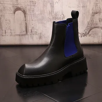 O Designer britânico Mens Preto Chelsea Boots de Moda de Topo Respirável Plataforma Masculina de Cowboy, Botas de Tornozelo Diário Sapatos de Rua ERRFC