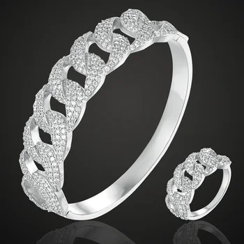 Zlxgirl de marca de Guangdong cobre pulseira com anel de conjuntos de jóias mulheres tamanho AAA zircônia cúbica de casamento bracelete pulseira anel de conjuntos de sacos de